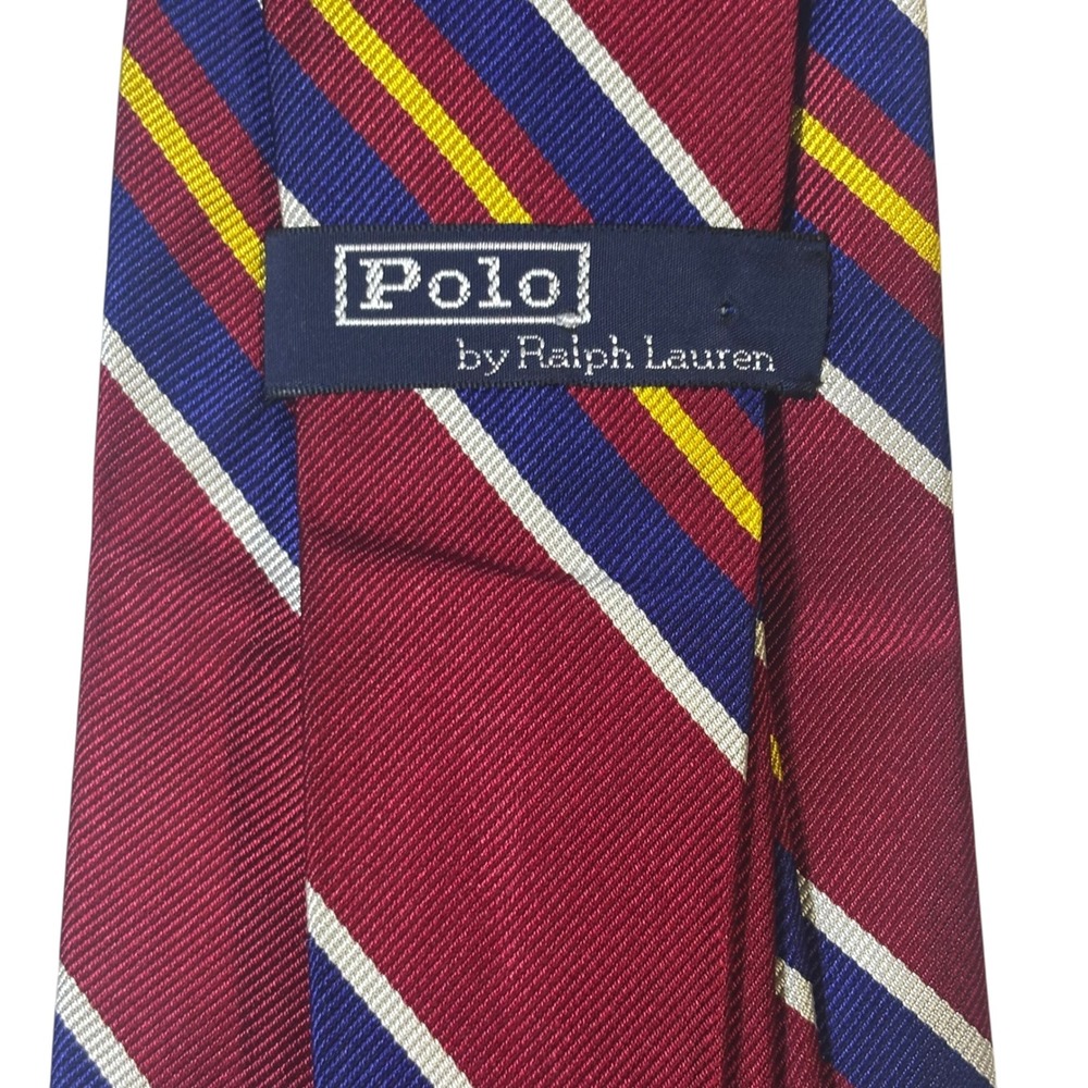 Polo Ralph Lauren Silk Tie Burgundy Navy Blue Gold Striped Regimental USA Made - Picture 4 of 7